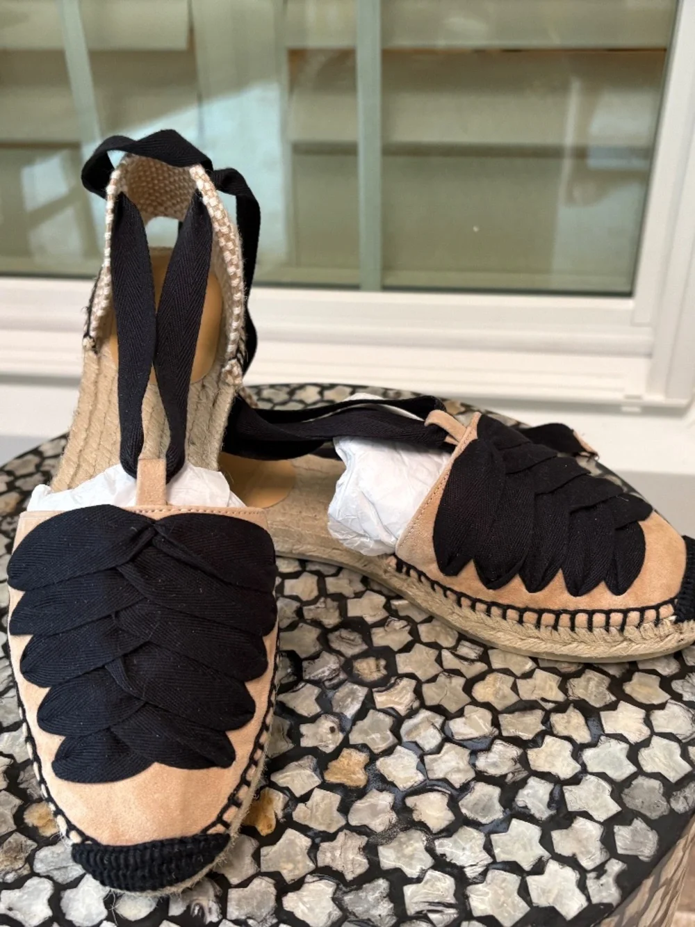 Castaner: Kiva espadrille flats in suede with ribbon closure Size 7 NIB